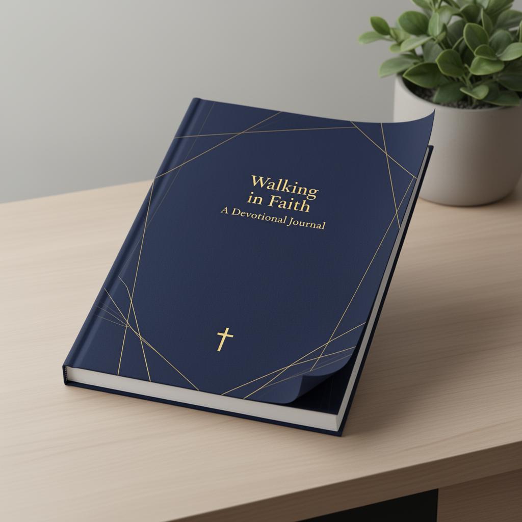 Walking in Faith, a navy and gold devotional journal cover