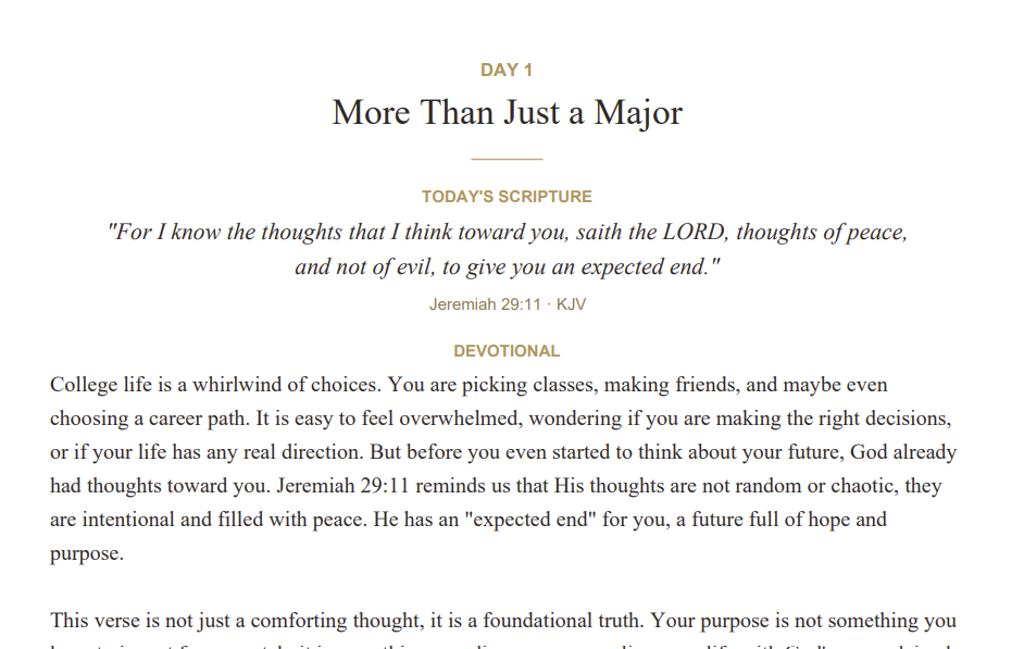 Open devotional journal showing Scripture, reflection, prayer and journal prompts